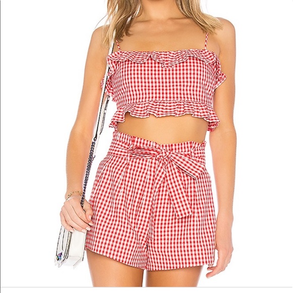 Privacy Please Other - Privacy please red gingham crop top & shorts set